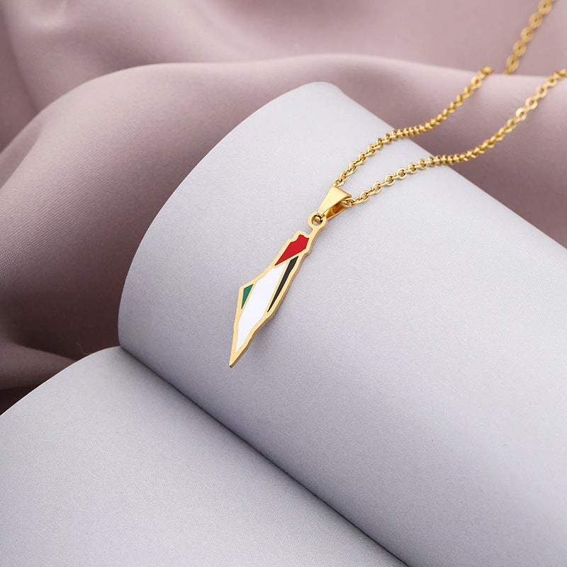 Wholesale Israel and Palestine Map Stainless Steel Necklace