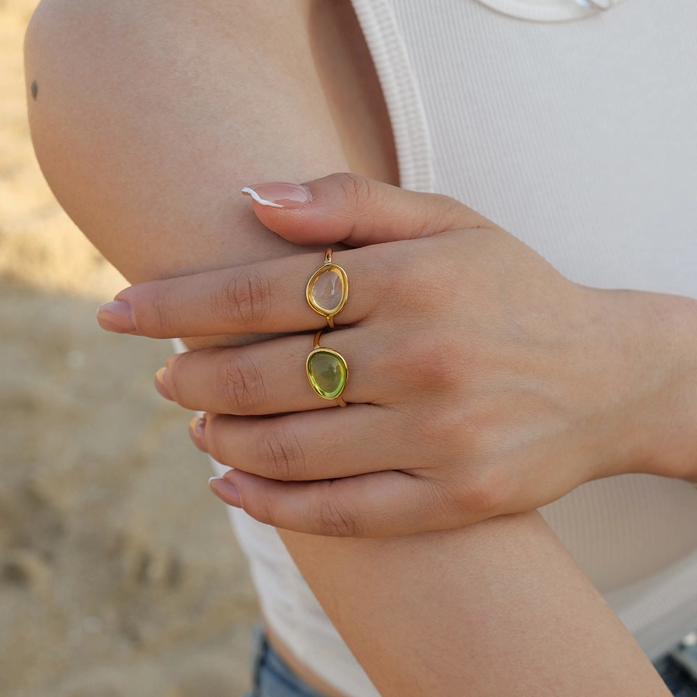 Wholesale Jelly Feel White Green Stainless Steel Plated 18k Gold Ring