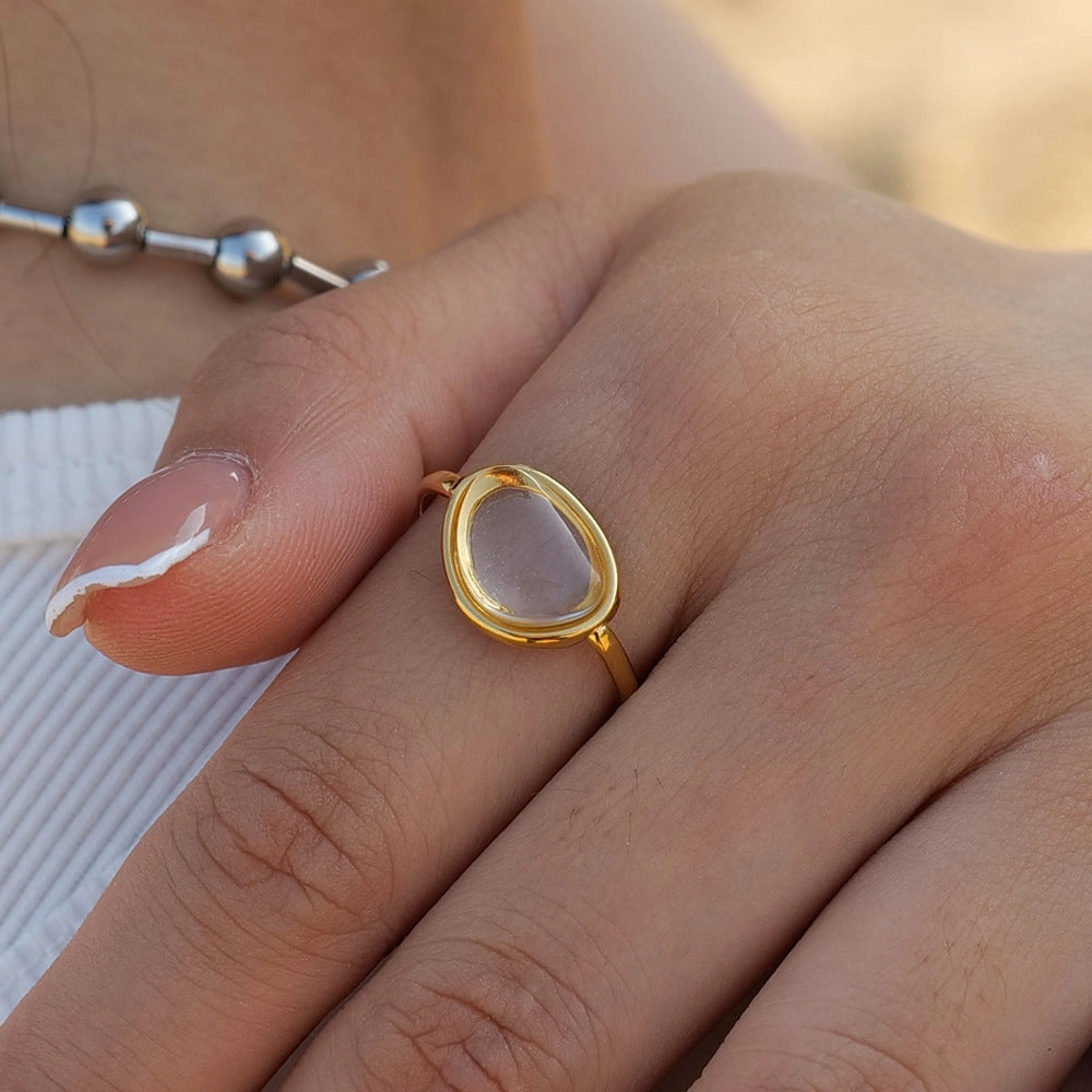 Wholesale Jelly Feel White Green Stainless Steel Plated 18k Gold Ring