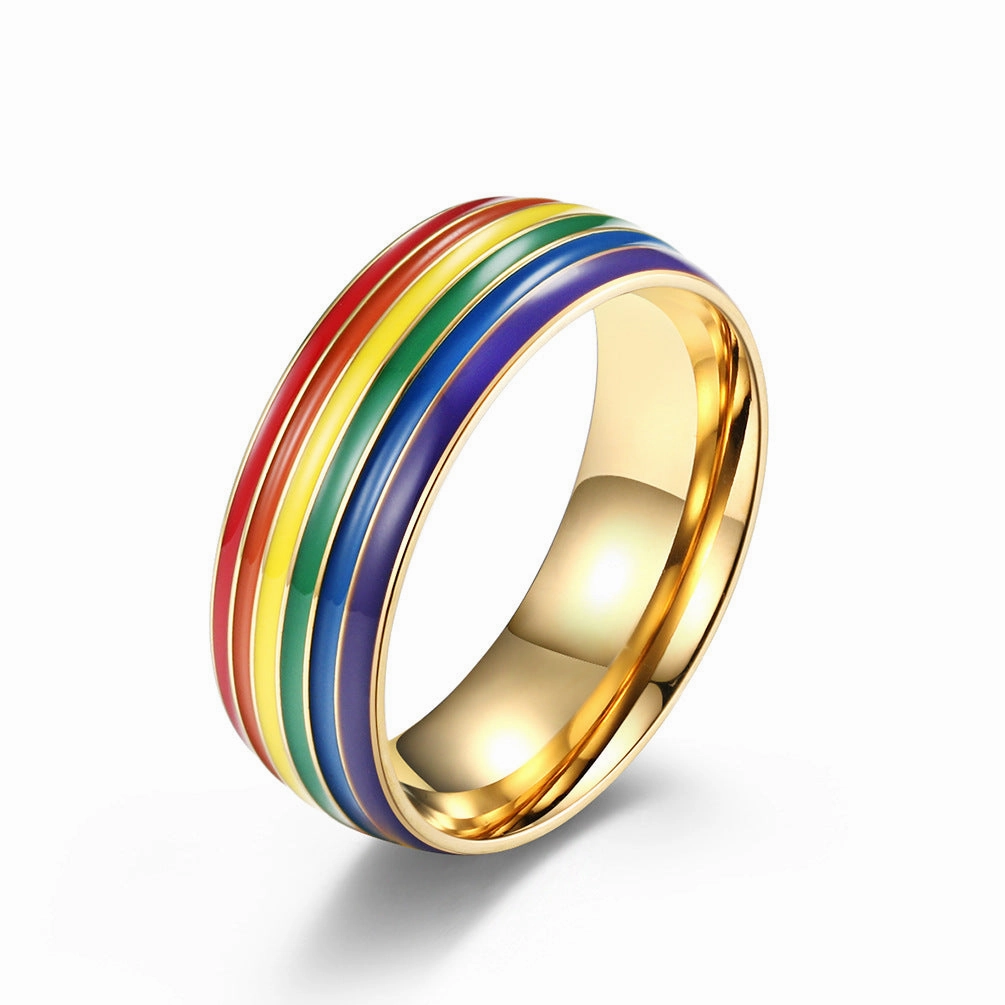 Wholesale Jewelry 18K Gold Plated LGBT Titanium Steel Rings