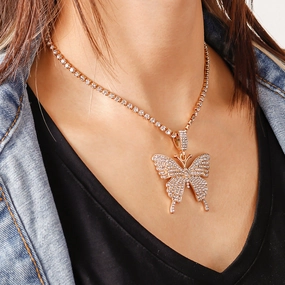 Wholesale Jewelry Alloy Diamond Butterfly Necklace
