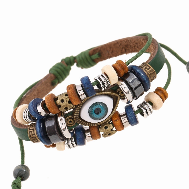 Wholesale Jewelry Beaded Eyes Leather Bracelet