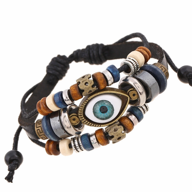 Wholesale Jewelry Beaded Eyes Leather Bracelet