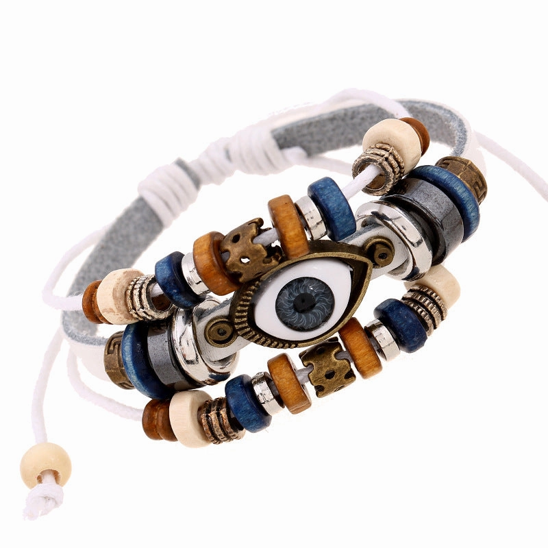 Wholesale Jewelry Beaded Eyes Leather Bracelet