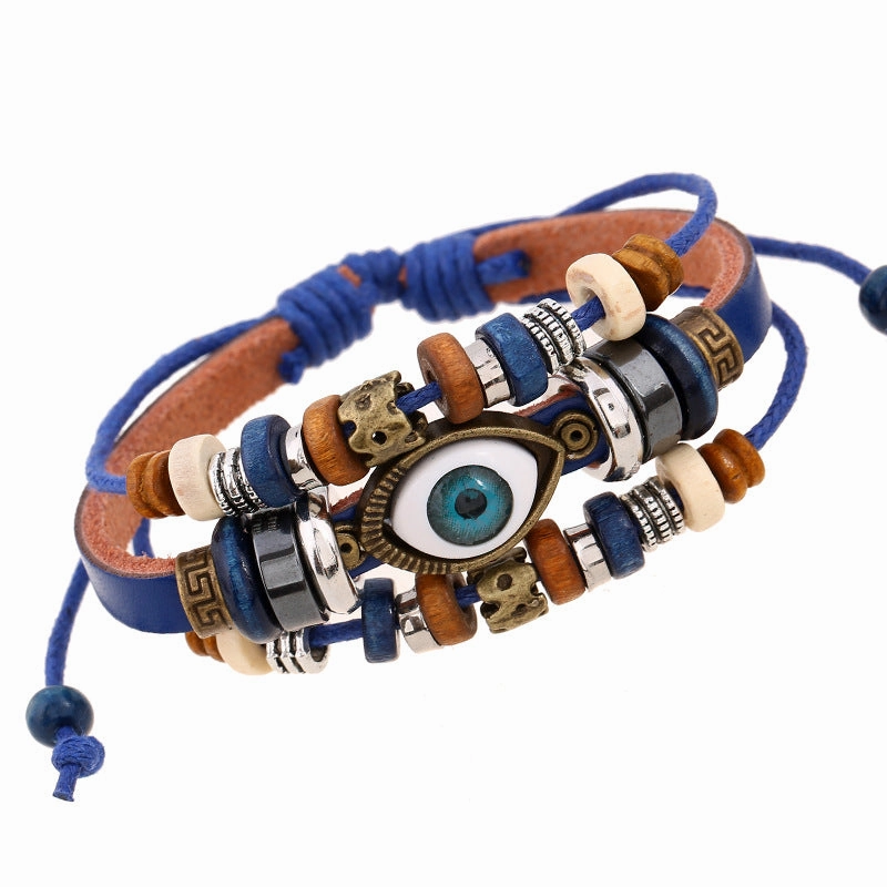 Wholesale Jewelry Beaded Eyes Leather Bracelet