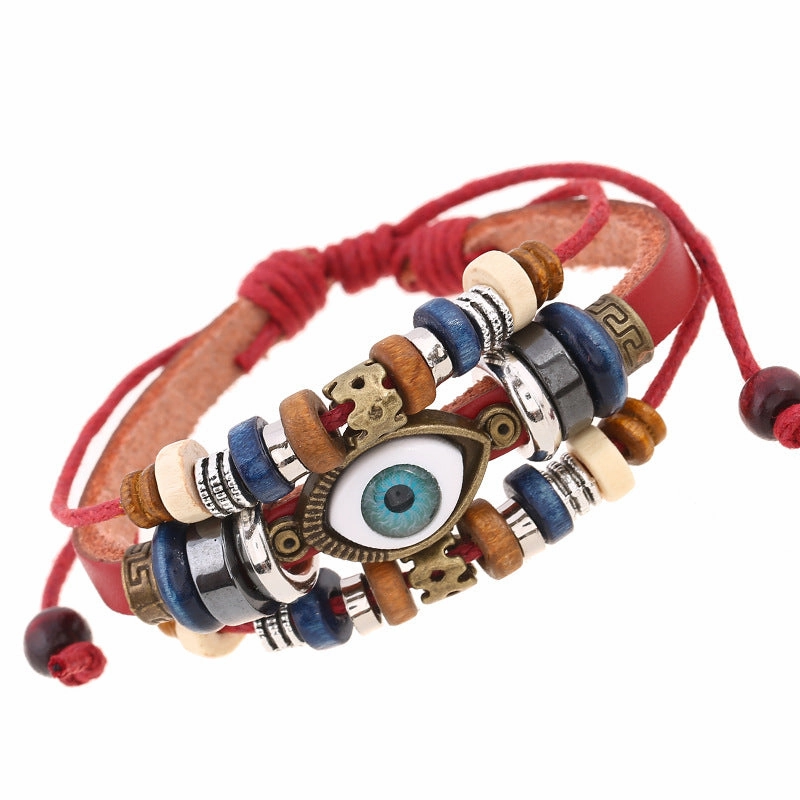 Wholesale Jewelry Beaded Eyes Leather Bracelet