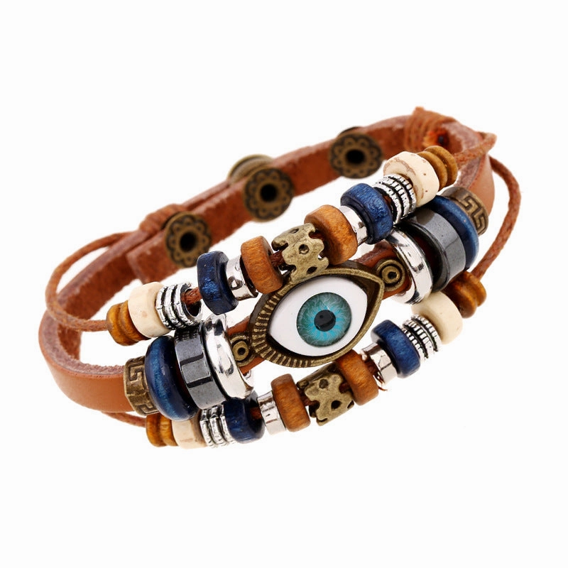 Wholesale Jewelry Beaded Eyes Leather Bracelet