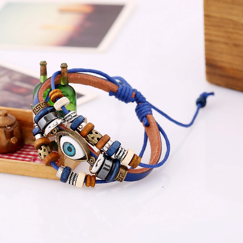 Wholesale Jewelry Beaded Eyes Leather Bracelet