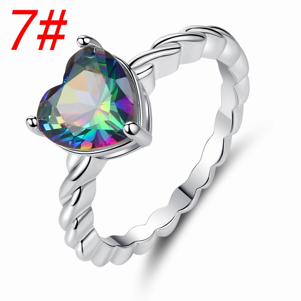 Wholesale Jewelry Heart Colorful Zircon Copper Rings