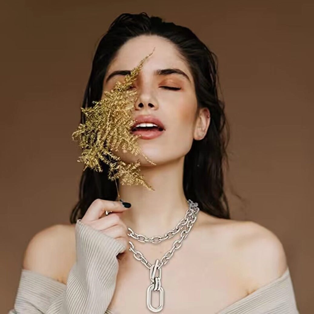 Wholesale jewelry new chain metal necklace female sexy hot girl clavicle chain two-piece set