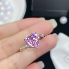 Wholesale Jewelry Pink Heart Zircon Copper Rings