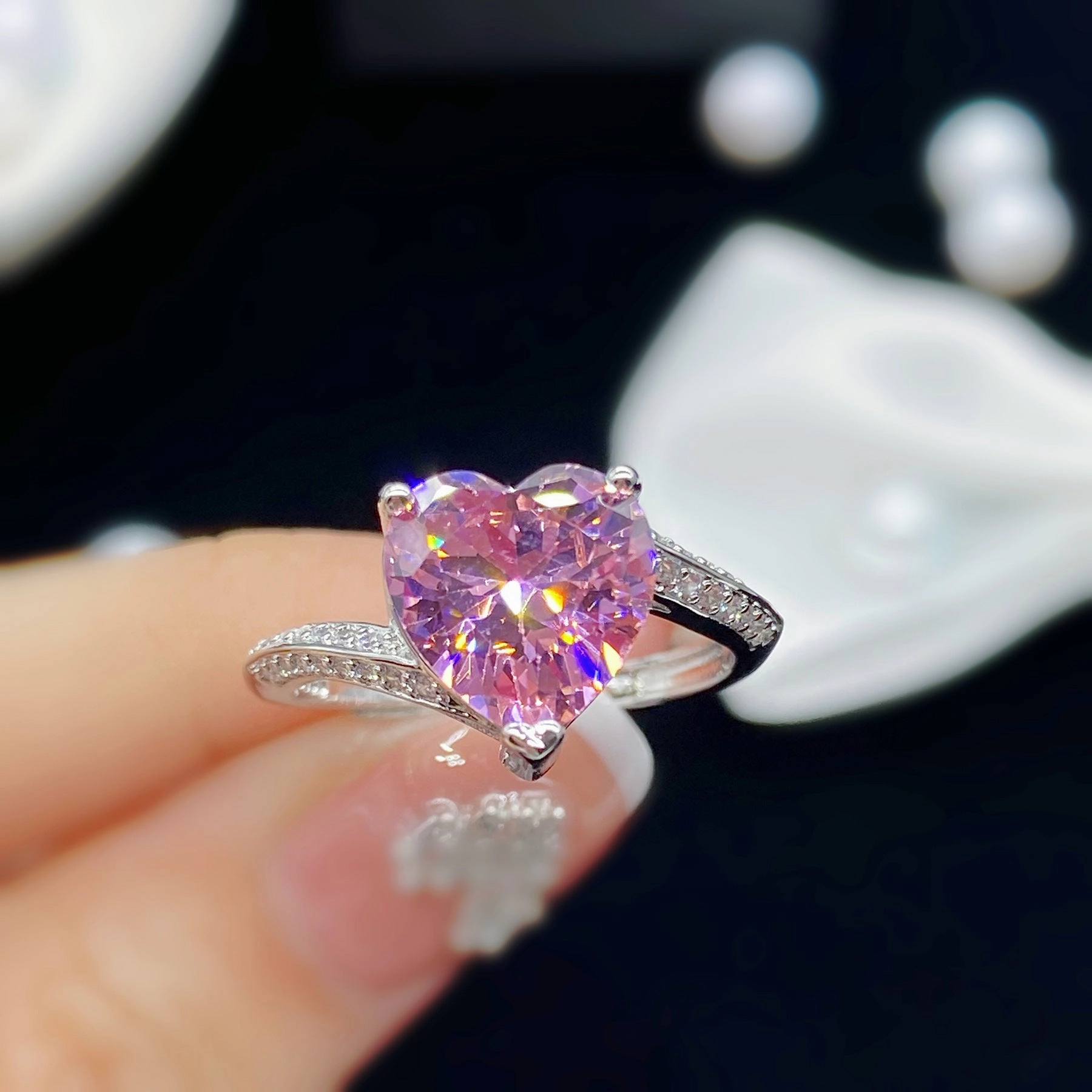 Wholesale Jewelry Pink Heart Zircon Copper Rings