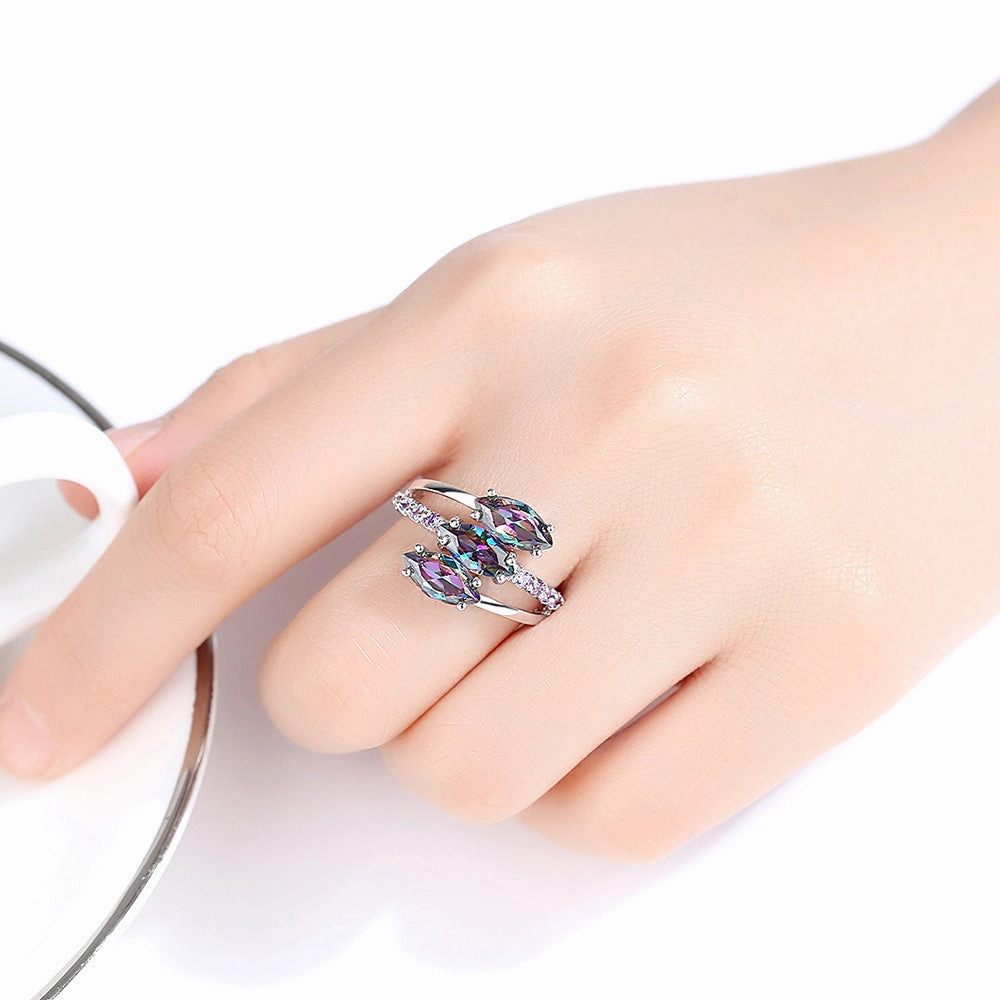Wholesale Jewelry Triple Head Purple Oval Copper Rings