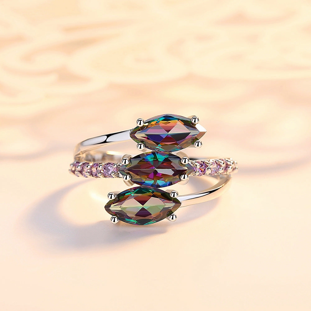 Wholesale Jewelry Triple Head Purple Oval Copper Rings
