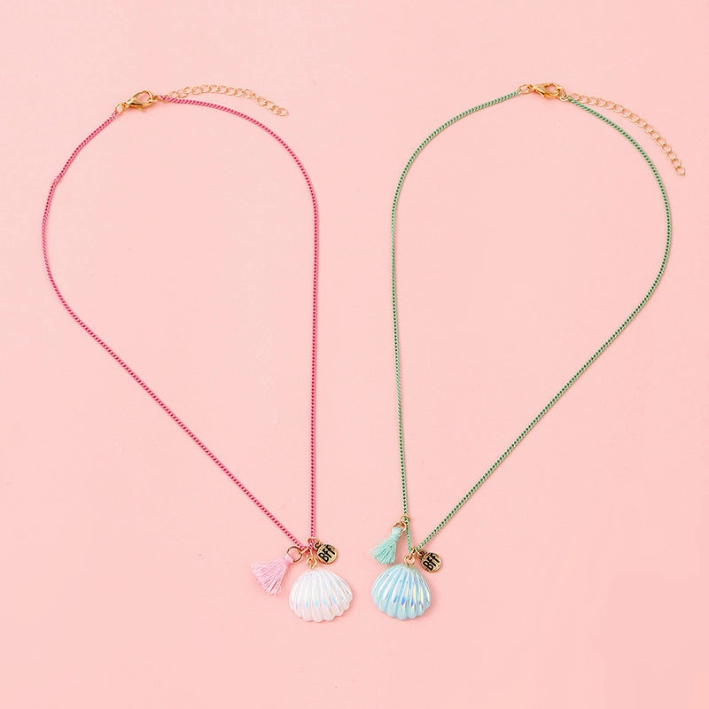 Wholesale Kids Colorful Resin Shell Tassel Pendant Necklaces