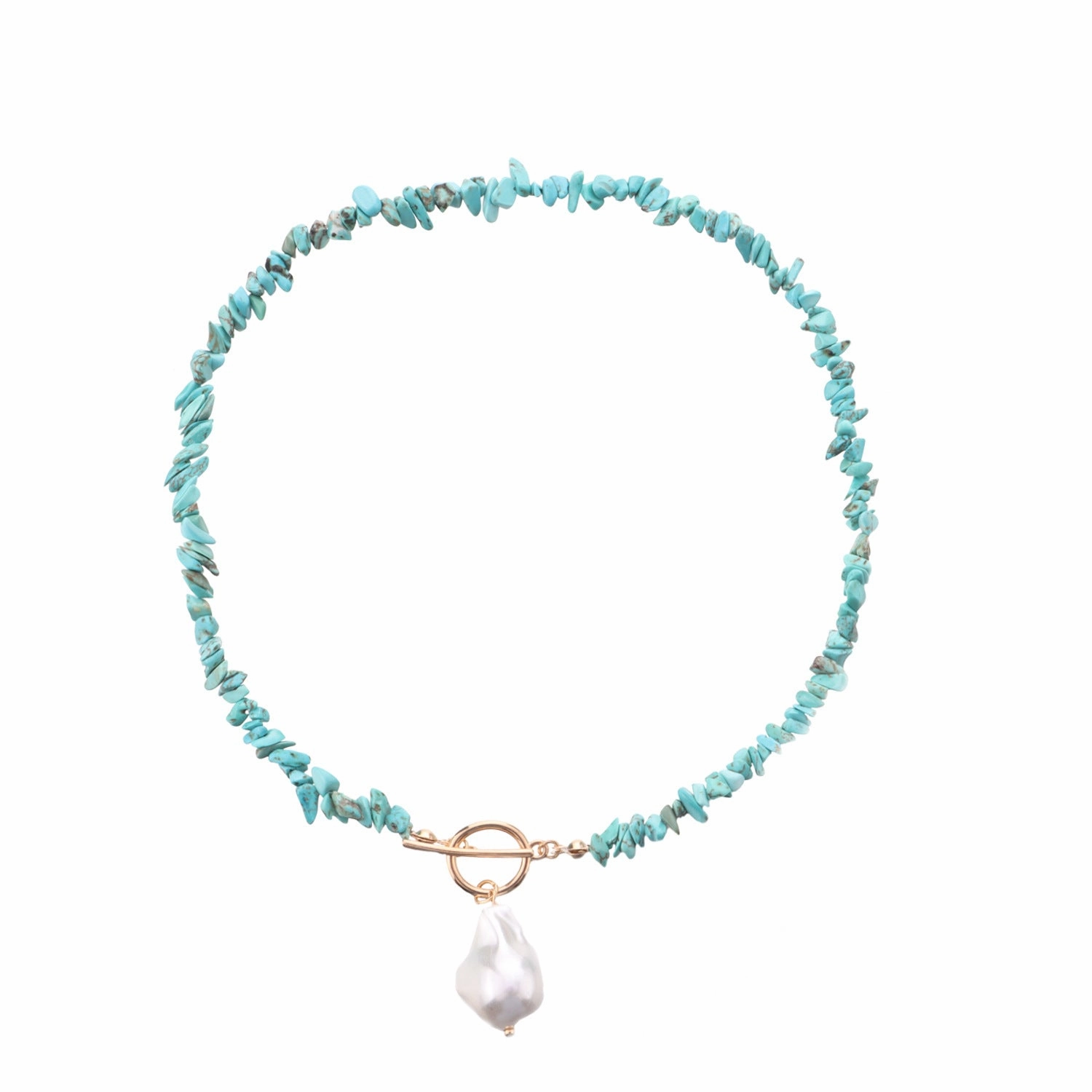 Wholesale Large Shaped Pearl OT Buckle Green Turquoise Necklaces