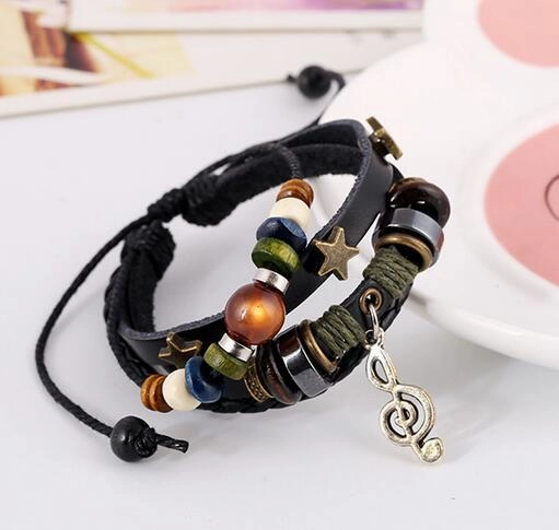 Wholesale Leather Alloy Note Bracelet