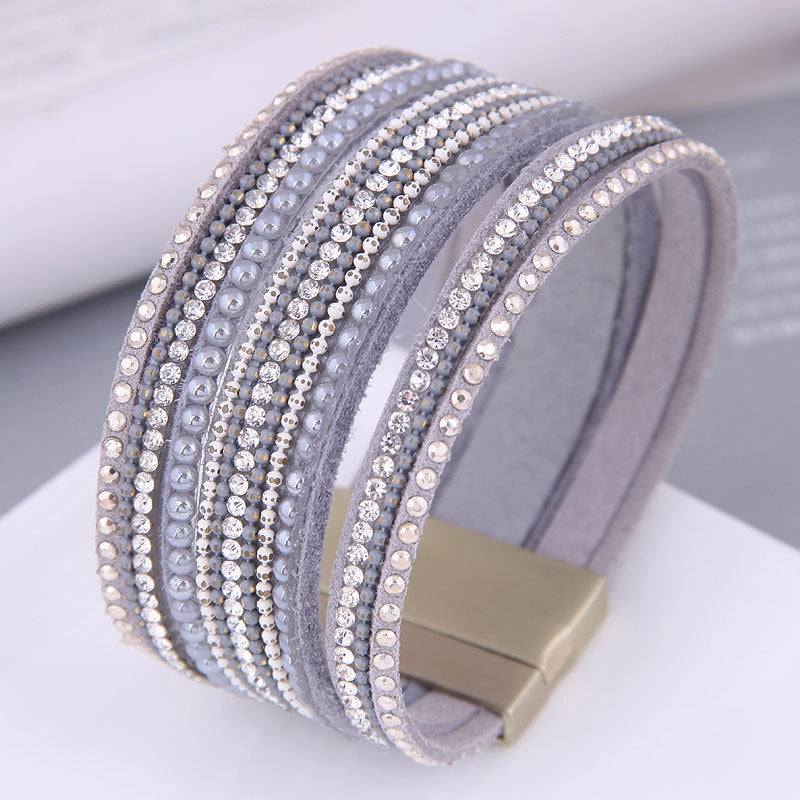 Wholesale Leather Diamond Magnetic Buckle Alloy Bracelet