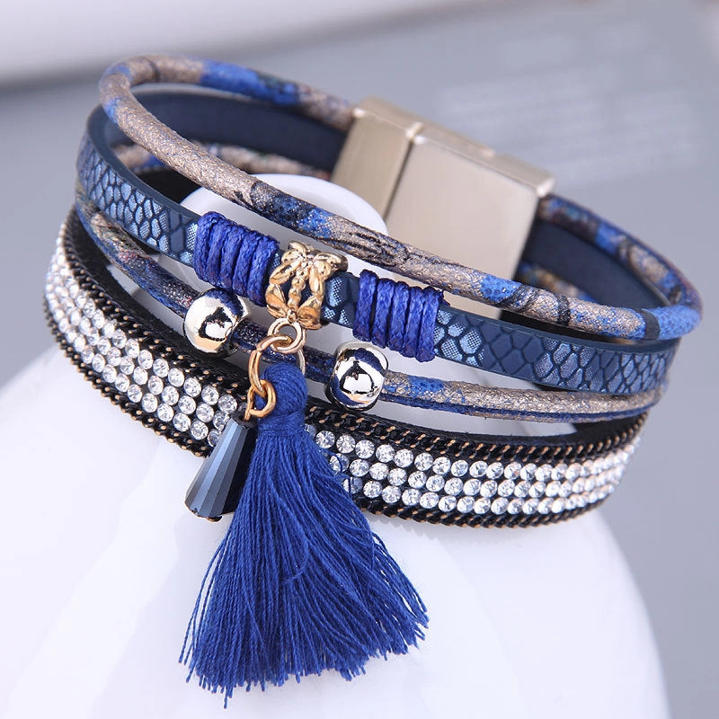 Wholesale Leather Diamond Magnetic Buckle Alloy Bracelet