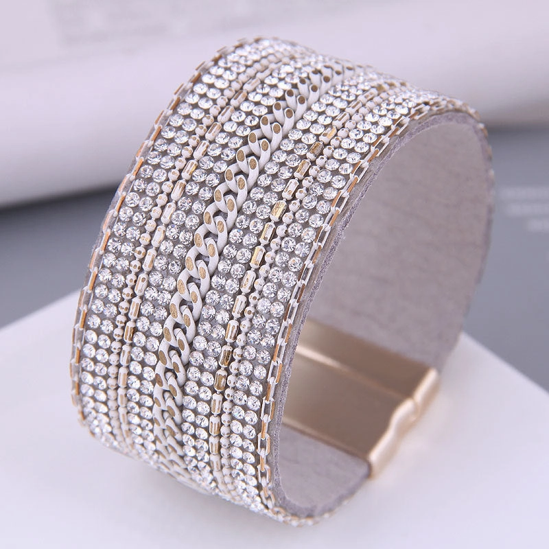 Wholesale Leather Diamond Magnetic Buckle Alloy Bracelet