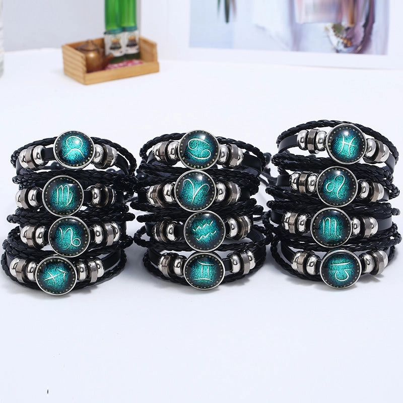Wholesale Leather Luminous Zodiac Bracelet