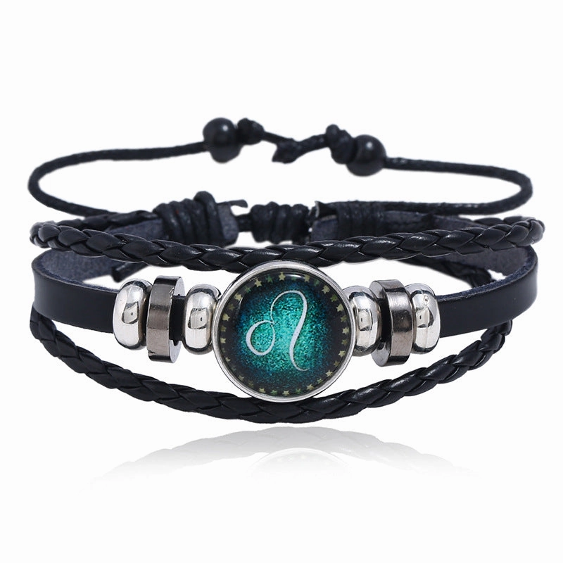 Wholesale Leather Luminous Zodiac Bracelet