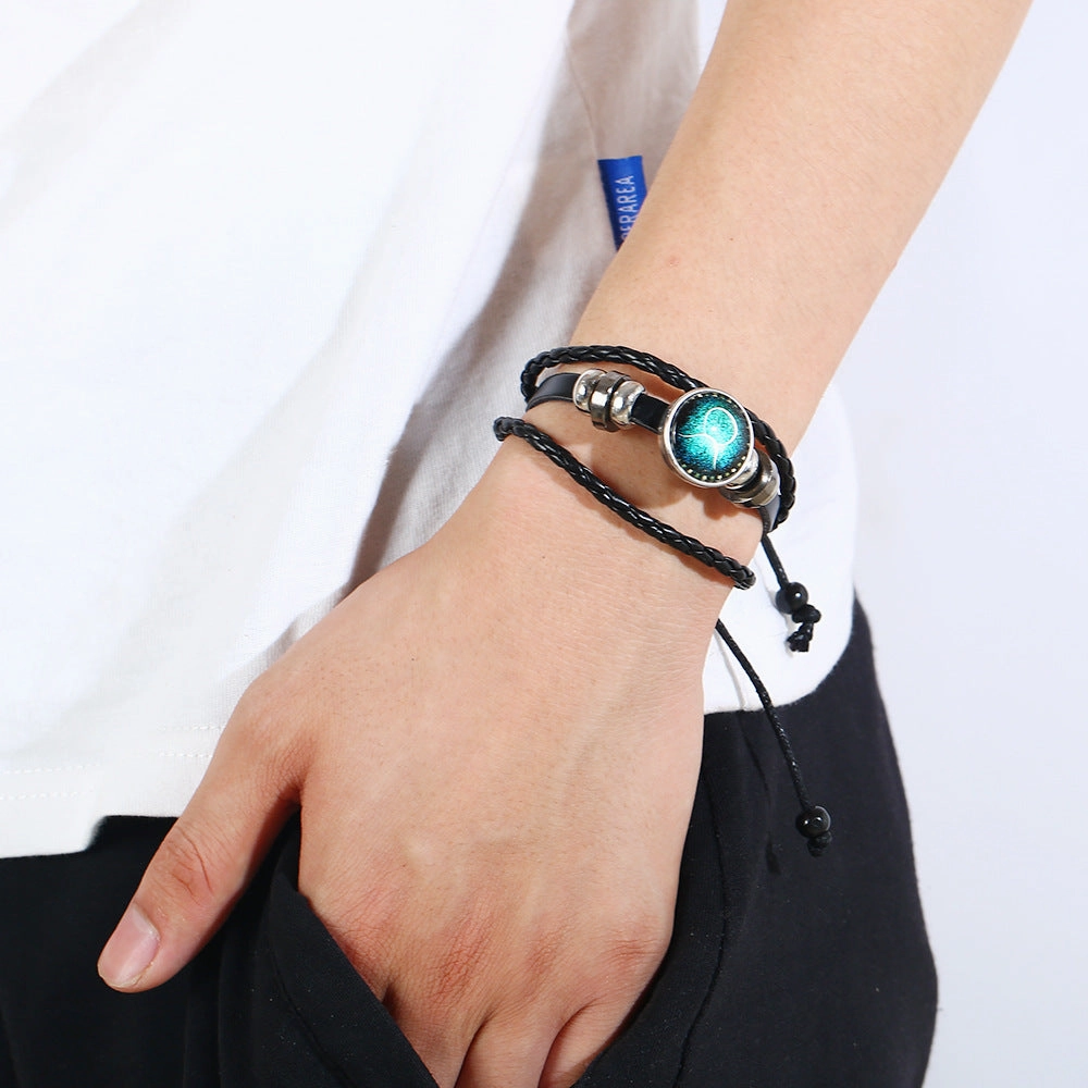 Wholesale Leather Luminous Zodiac Bracelet