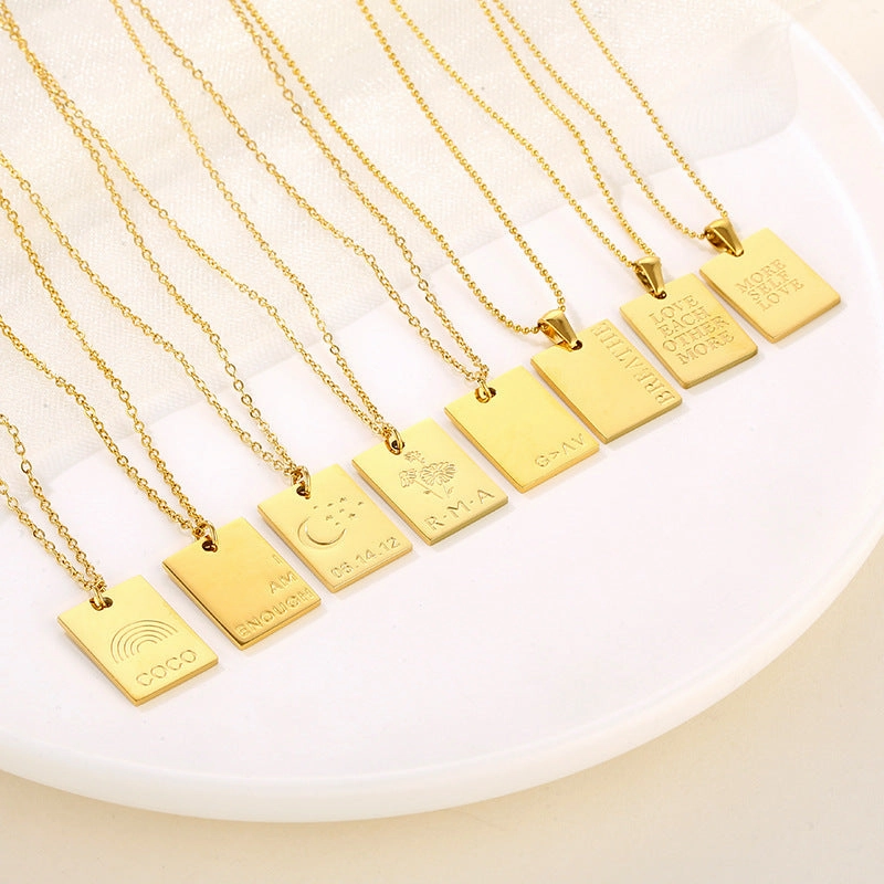 Wholesale Letter Square Tag Titanium Steel Necklace