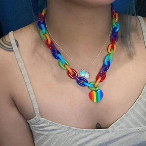 Wholesale LGBT Acrylic Rainbow Heart Pendant Necklace