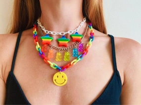 Wholesale LGBT Candy Color Acrylic Bear Smiley Face Necklace