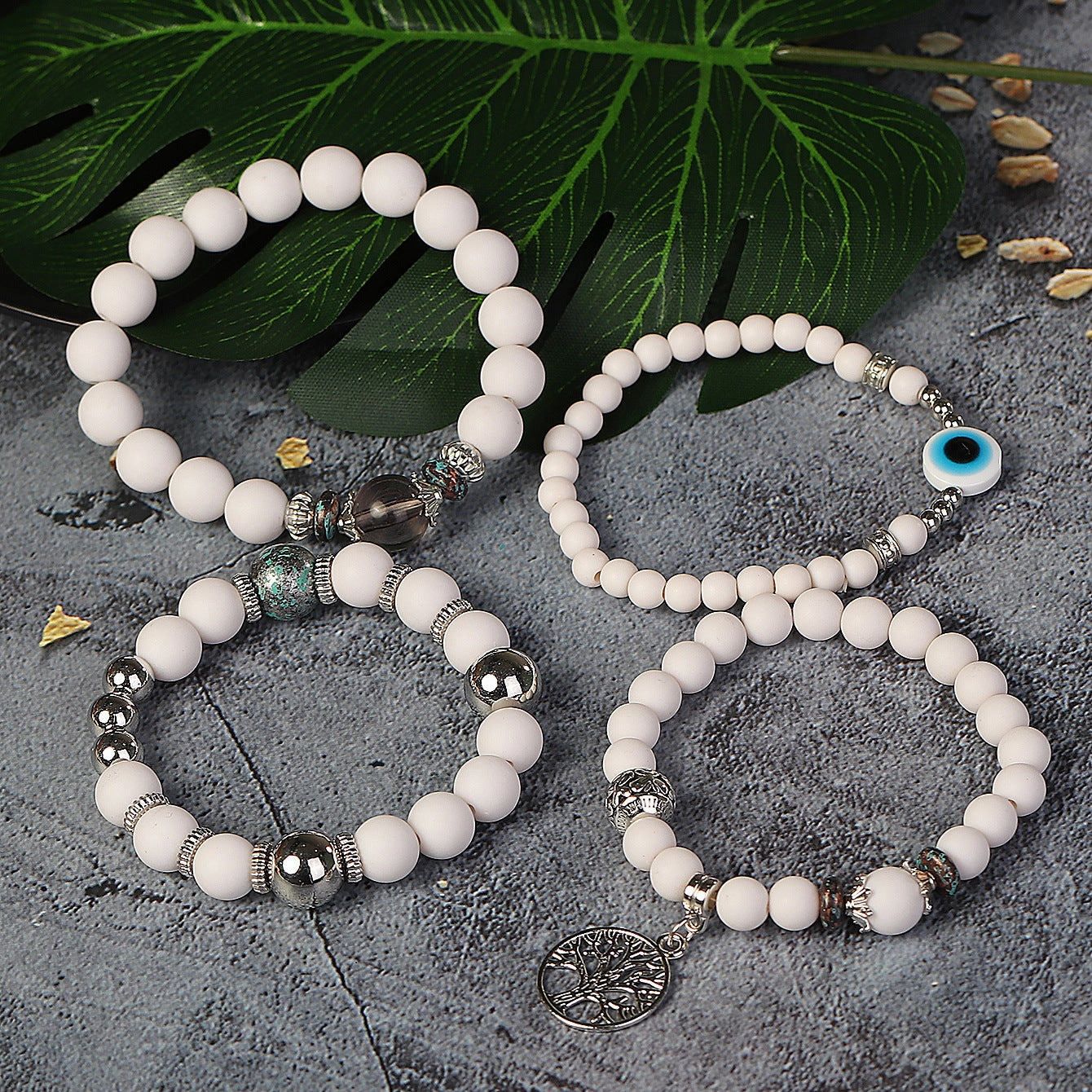 Wholesale Life Tree Demon Eye Multi Layered Pendant Glass Elastic Bracelet