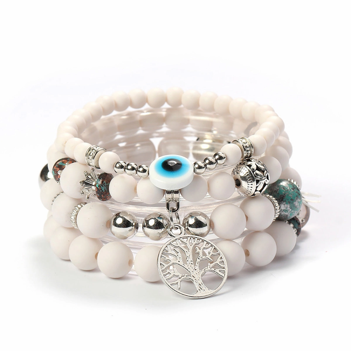 Wholesale Life Tree Demon Eye Multi Layered Pendant Glass Elastic Bracelet