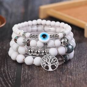 Wholesale Life Tree Demon Eye Multi Layered Pendant Glass Elastic Bracelet