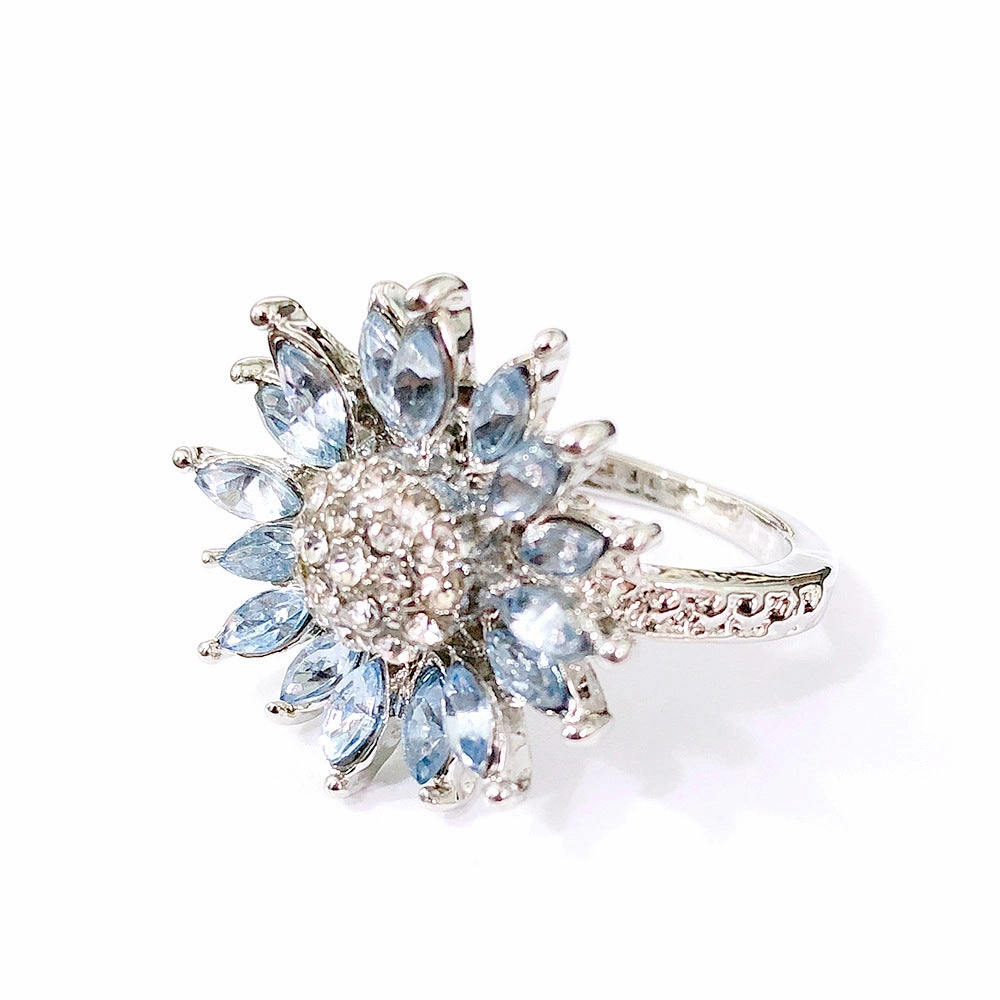 Wholesale Light Blue Zircon Sunflower Metal Rings