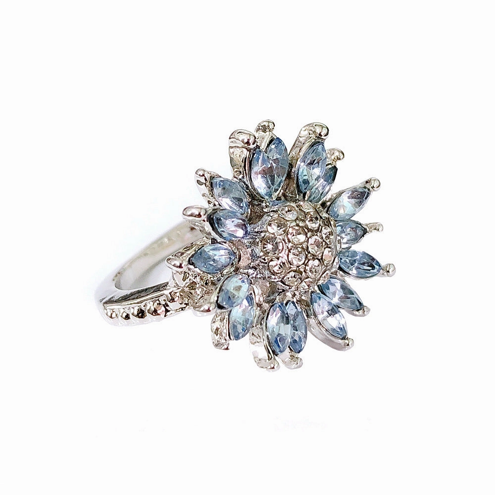 Wholesale Light Blue Zircon Sunflower Metal Rings