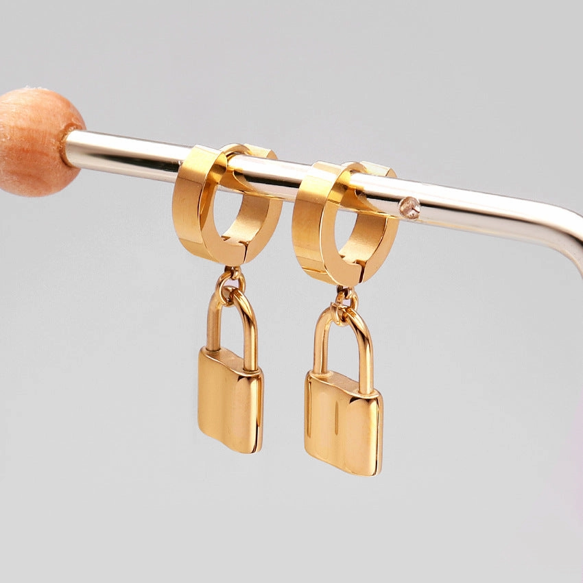 Wholesale Lock  Stainless Steel Earrings Ins18K Gold Earrings