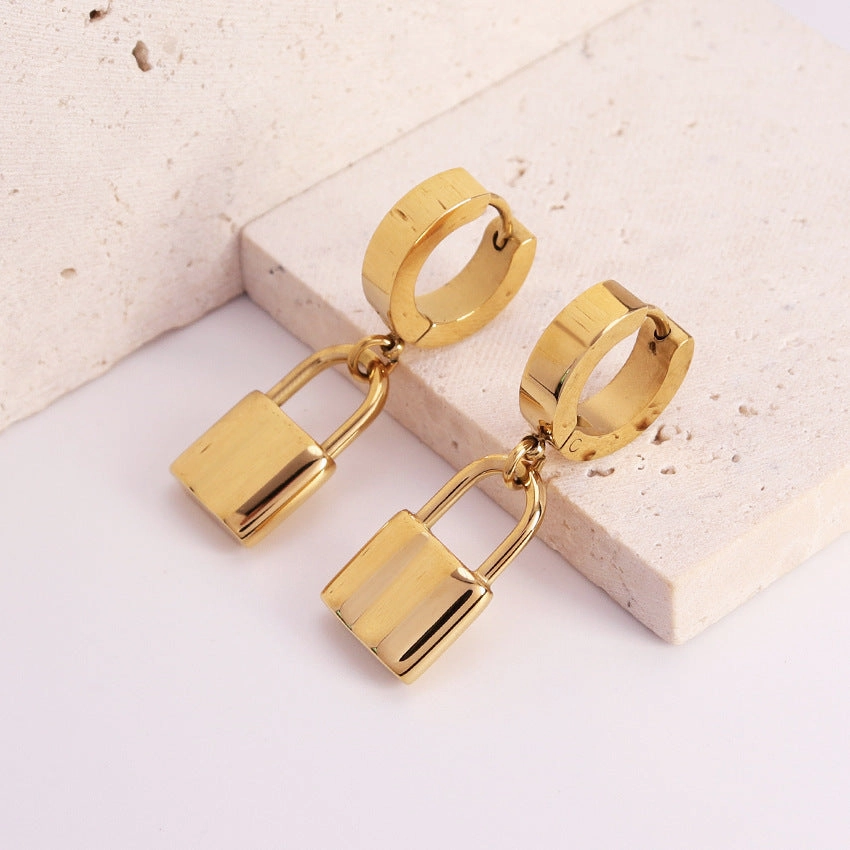 Wholesale Lock  Stainless Steel Earrings Ins18K Gold Earrings