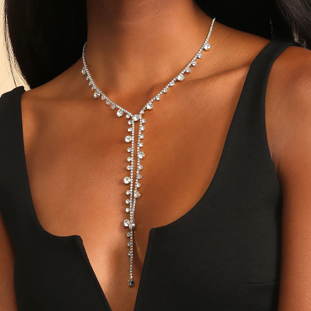 Wholesale Long Tassel Irregular Full Diamond Necklaces