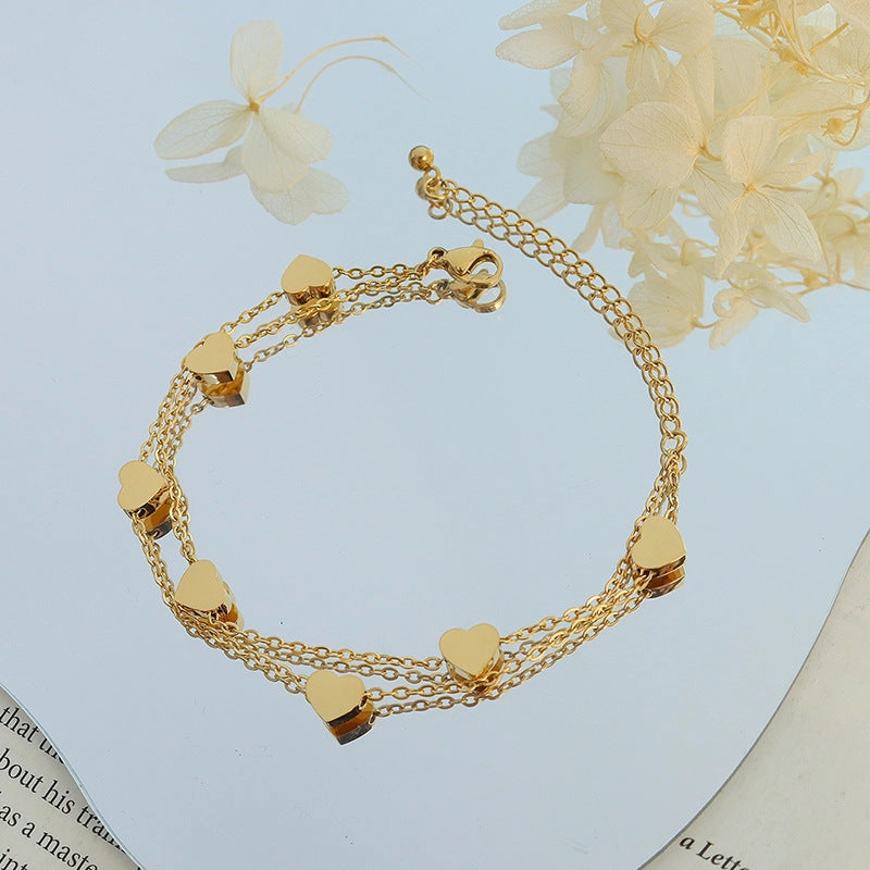 Wholesale Love Double Layer Stacked Titanium Steel 18k Gold Plated Bracelet