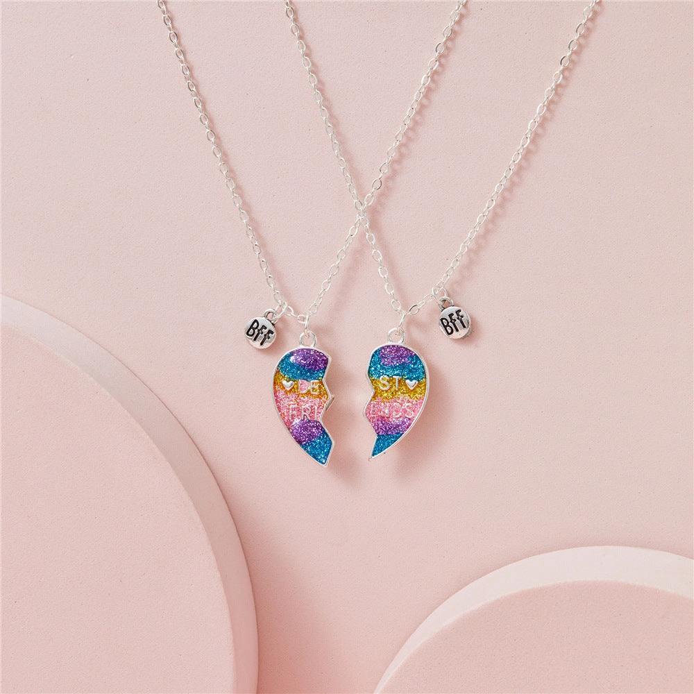 Wholesale Love Heart Gradient Drip Oil Magnet Pendant Necklaces