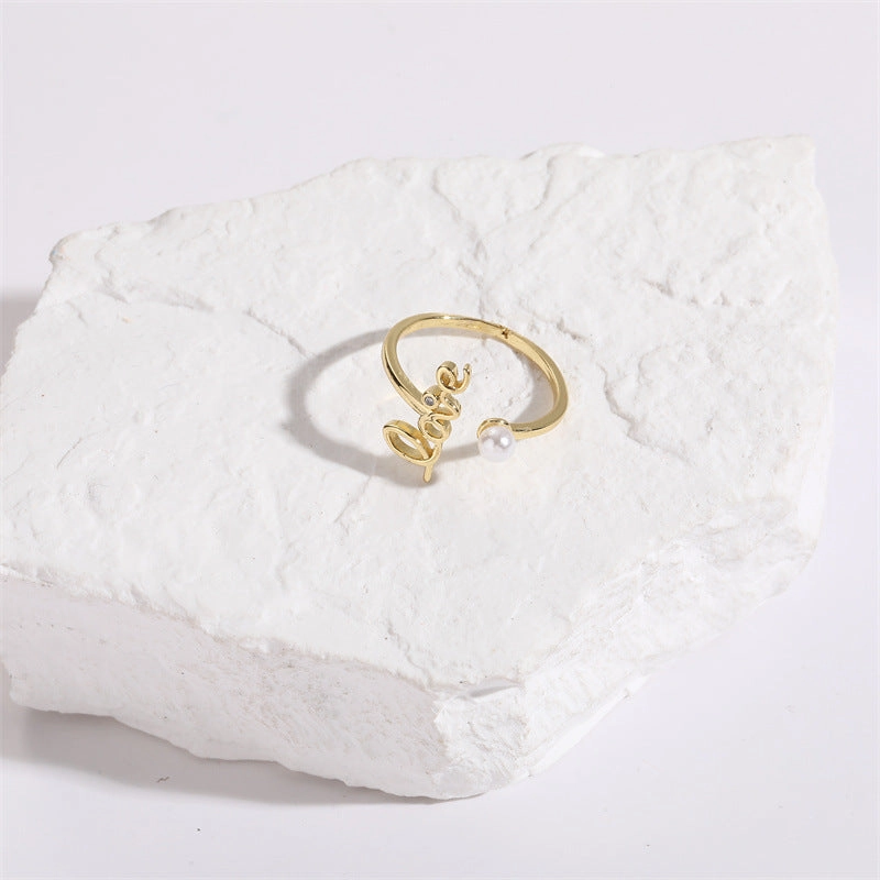 Wholesale Love Letter Zircon Imitation Pearl Rings
