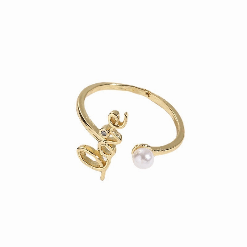 Wholesale Love Letter Zircon Imitation Pearl Rings