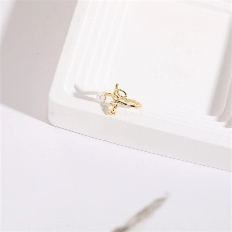 Wholesale Love Letter Zircon Imitation Pearl Rings