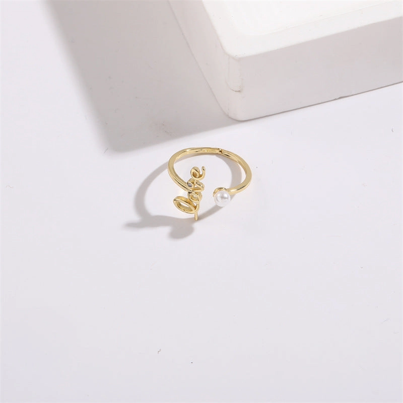 Wholesale Love Letter Zircon Imitation Pearl Rings