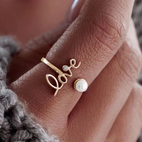 Wholesale Love Letter Zircon Imitation Pearl Rings