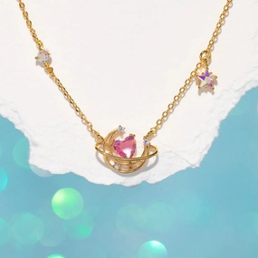 Wholesale Love Moon Copper Plated 18K Real Gold Necklaces