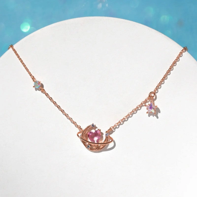 Wholesale Love Moon Copper Plated 18K Real Gold Necklaces