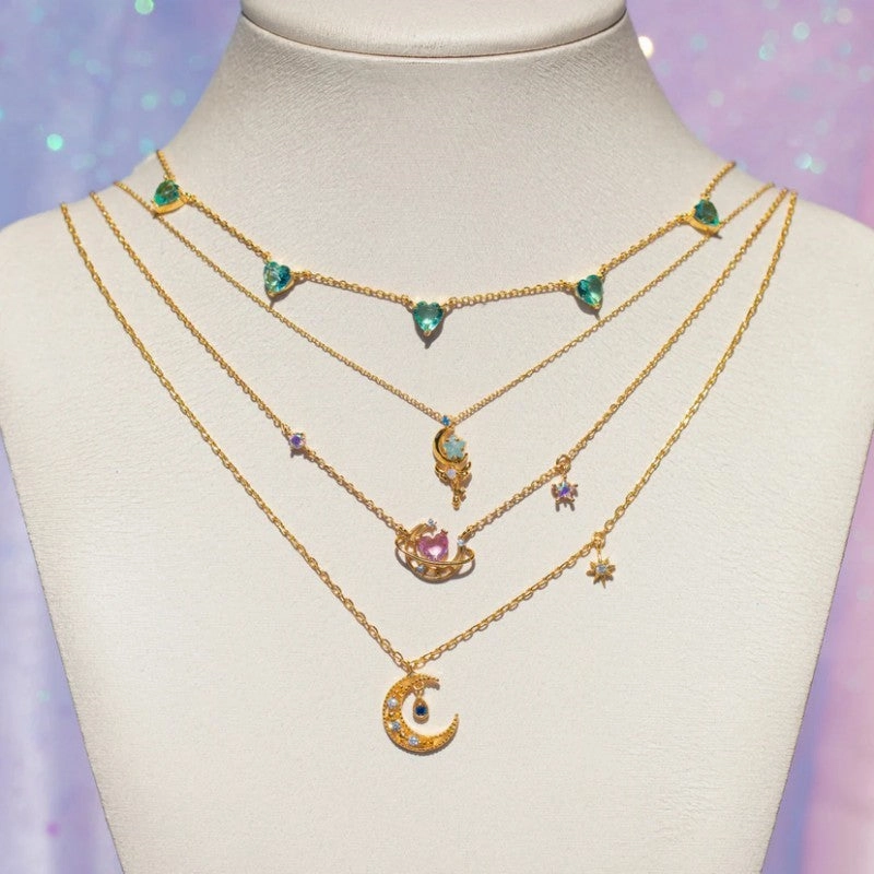 Wholesale Love Moon Copper Plated 18K Real Gold Necklaces