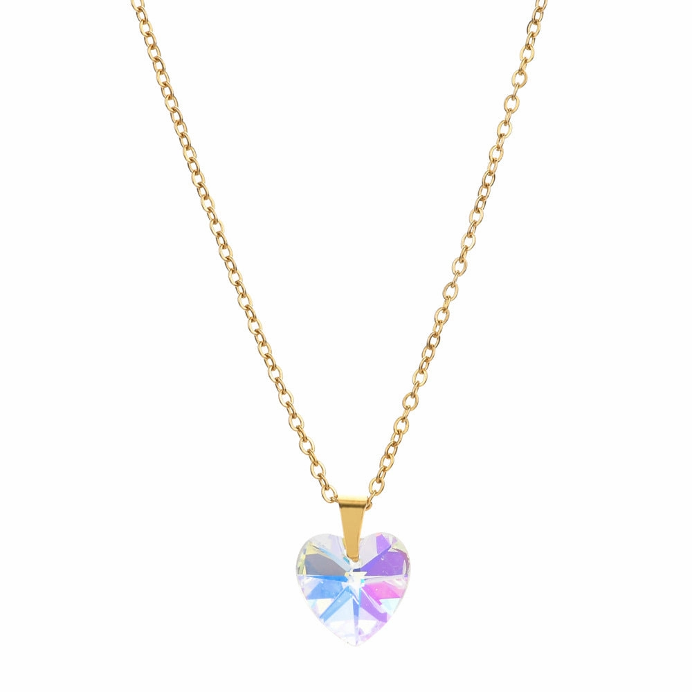 Wholesale Love Zircon Colored Pendant Stainless Steel Necklaces