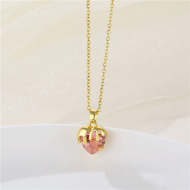 Wholesale love zircon stainless steel heart shaped crystal creative clavicle chain necklace